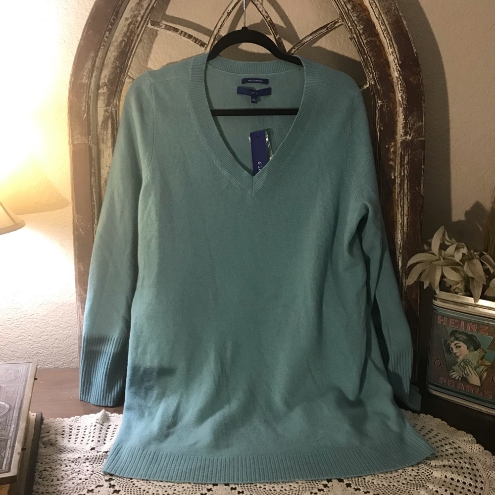 NWT 100% cashmere long sweater blue XL